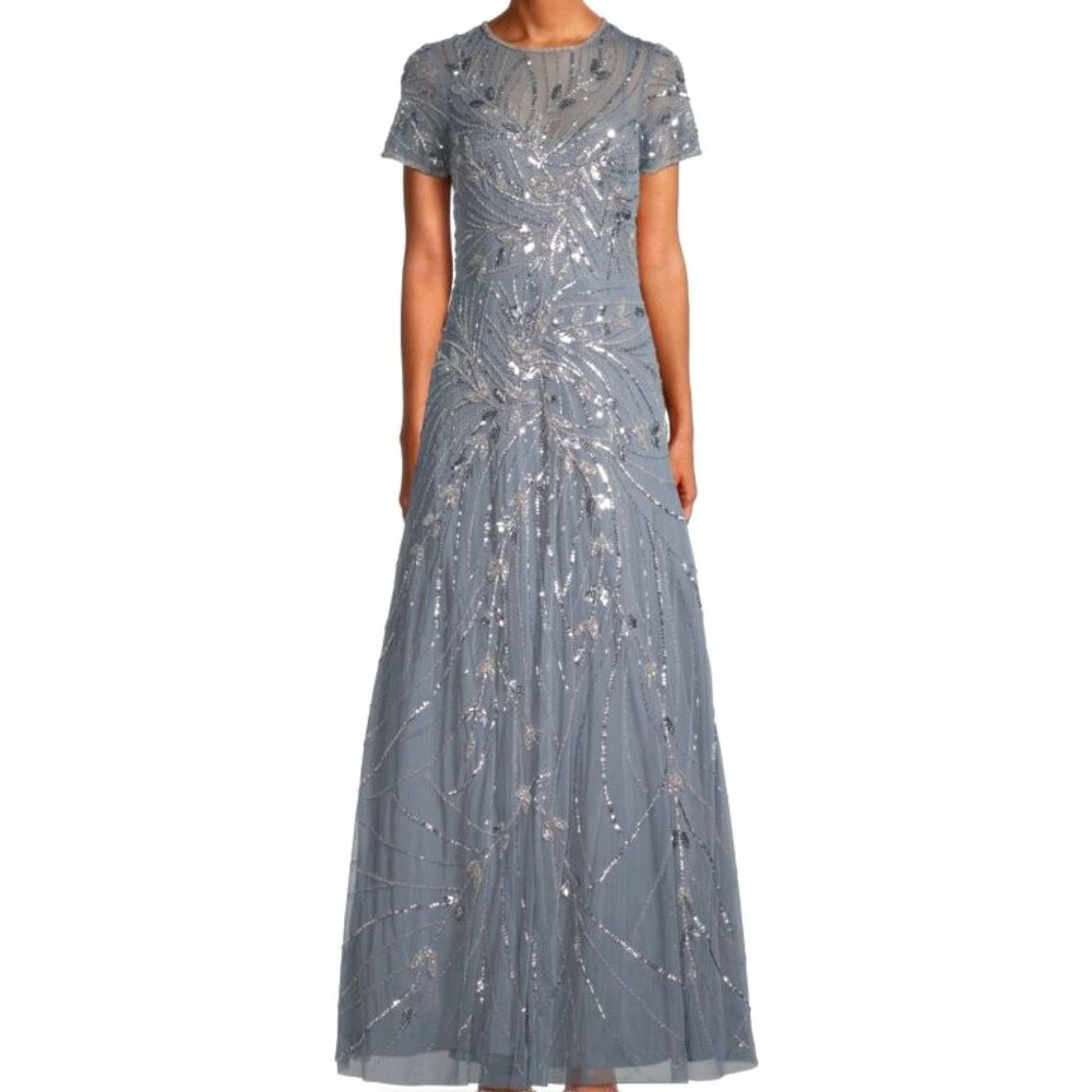 Aidan Mattox Short Sleeve Beaded Gown
